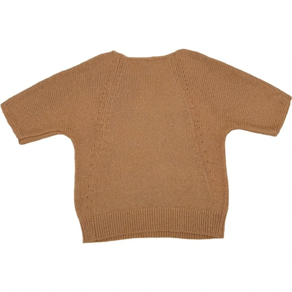CHICOS Size Large Short Sleeve Sweater Peach Metallic Knit Pointelle Easter Wear